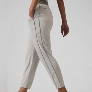 Athleta Brooklyn Textured Abkle Pant womens 10 tall grey cream stripe